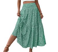 Trachtenrock Damen Elastische Bund Bohemien Druck Röcke Sommerrock Leicht Und Luftig A-Linie Kleider Röcke Locker Maxi Rock Für Damen Boho Trachtenrock（8-Green，S）
