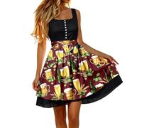 Trachtenrock Damen, Eleganter bayerischer Midirock fürs Oktoberfest mit hohem Bund, Reißverschluss vorne, Bindegürtel und Schürzenverzierung aus Schleife.