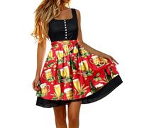 Trachtenrock Damen, Eleganter bayerischer Midirock fürs Oktoberfest mit hohem Bund, Reißverschluss vorne, Bindegürtel und Schürzenverzierung aus Schleife.