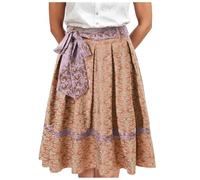 Trachtenrock Damen Knielang Dirndl Rock Aus Jacquad Große Größe Dirndlschürzen mit Schleife Dirndlrock Midirock Oktoberfest Faltenrock Trachtenkleid Vintage Blumen Trachten Rock