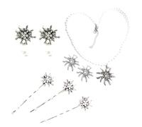Trachtenschmuck Damen, Edelweiß Halskette Anhänger Ohrstecker Haarspange | Elegant Edelweiss Trachtenkette, Trachten Haarschmuck, Oktoberfest Accessoires, Stilvoll Dirndl Schmuck Geschenk für Damen