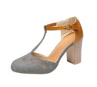 Trachtenschuhe Damen, Blockabsatz Grau Business High Heels Slingback Zum Kleid Pumps Absatzschuhe Elegant Gothic Dirndl Schuhe Weite H Mary Janes Breite Füße Trachten