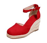 Trachtenschuhe Damen Breite Füße Schuhe Dirndl Schuhe Für Oktoberfest Boho Keilabsatz Espadrilles Tanzschuhe Bequem Damenschuhe Halbschuhe Geschlossene Bequeme Spangenpumps Keilpumps (Red, 40)