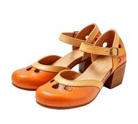 Trachtenschuhe Damen Chunky Pumps Breite Füße Schuhe Dirndl Schuhe Oktoberfest Tanzschuhe Bequem Damenschuhe Halbschuhe Geschlossene Bequeme Spangenpumps Keilpumps Brautschuhe (Orange, 36)