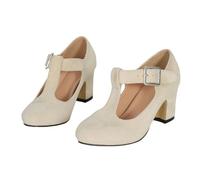 Trachtenschuhe Damen Chunky Pumps Hohe Schuhe Geschlossene Bequeme Spangenpumps Plateau Tanzschuhe Breite Füße Blockabsatz Brautschuhe Weite H Oktoberfest Schuhe 36-45 EU (Beige, 37)