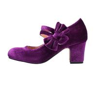 Trachtenschuhe Damen Dirndl Chunky Pumps Breite Füße Absatzschuhe Rockabilly Hohe Schuhe Oktoberfest Schleifenriemen Elegant Festliche Hochzeitsschuhe Spangenpumps (Purple, 37)
