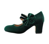 Trachtenschuhe Damen Dirndl Chunky Pumps Breite Füße Absatzschuhe Rockabilly Hohe Schuhe Oktoberfest Schleifenriemen Elegant Festliche Hochzeitsschuhe Spangenpumps (Green, 44)