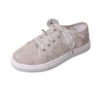 Trachtenschuhe Damen Dirndl Schuhe Weiß Spitzen Sommerschuhe Atmungsaktive Mesh Turnschuhe Flach Trachten Sneaker zum Kleid Elegante Brautschuhe Leicht Bequem Stoffschuhe Oktoberfest Hochzeit Festival