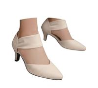 Trachtenschuhe Damen Sommerschuhe Elegant Freizeitschuhe Karneval Oktoberfest Women's Sandals Riemchensandalen mit spitzer Spitze Blockabsatz in Volltonfarbe für Damen Elegant Vielseitig(Beige, 34)