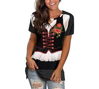 Trachtenshirt Damen, Oktoberfest Tshirt Damen mit Dirndl Muster Trachten Oberteil für Lederhose T-Shirt Sommer Lustige Tshirts Party, Rundhals Women's T-Shirts Bier Trachtenbluse Damen Dirndl Tshirt