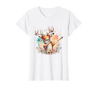 Trachtenshirt Kinder Mädchen Damen Hirsch Rehkitz Tracht T-Shirt, Damen, Weiß, XS