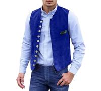 Trachtenweste Herren Blau Oktoberfest Outfit V-Ausschnitt Knopf Trachtengilet Bayrische Vintage Wildleder Anzugweste Elegant Trachten Herrenweste für Hochzeit Musik Anlass
