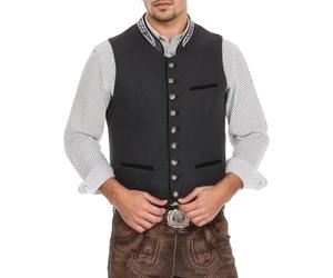 Trachtenweste Herren Grau Oktoberfest Outfit V-Ausschnitt Knopf Trachtengilet Bayrische Vintage Wildleder Anzugweste Elegant Trachten Herrenweste für Hochzeit Musik Anlass