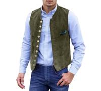 Trachtenweste Herren Grün Oktoberfest Outfit V-Ausschnitt Knopf Trachtengilet Bayrische Vintage Wildleder Anzugweste Elegant Trachten Herrenweste für Hochzeit Musik Anlass