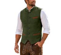 Trachtenweste Herren Oktoberfest Herren Outfit Stehkragen Trachten Weste | Klassisch Retro Stehkragen V-Ausschnitt Anzugweste mit Knopfleiste, Trachten Herrenweste Hochzeit Karneval Volksfest Party