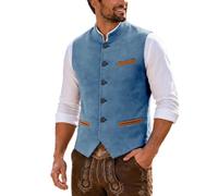 Trachtenweste Herren Oktoberfest Herren Outfit Stehkragen Trachten Weste | Klassisch Retro Stehkragen V-Ausschnitt Anzugweste mit Knopfleiste, Trachten Herrenweste Hochzeit Karneval Volksfest Party