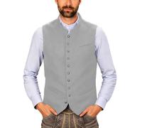 Trachtenweste Herren Oktoberfest Herren Outfit Stehkragen Trachten Weste | Klassisch Retro Stehkragen V-Ausschnitt Anzugweste mit Knopfleiste, Trachten Herrenweste Hochzeit Karneval Volksfest Party