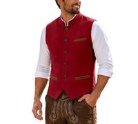 Trachtenweste Herren Oktoberfest Herren Outfit Stehkragen Trachten Weste | Klassisch Retro Stehkragen V-Ausschnitt Anzugweste mit Knopfleiste, Trachten Herrenweste Hochzeit Karneval Volksfest Party