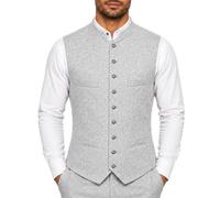 Trachtenweste Herren Oktoberfest Herren Outfit Stehkragen Trachten Weste | Klassisch Retro Stehkragen V-Ausschnitt Anzugweste mit Knopfleiste, Trachten Herrenweste Hochzeit Karneval Volksfest Party