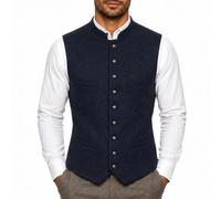 Trachtenweste Herren Oktoberfest Herren Outfit Stehkragen Trachten Weste | Klassisch Retro Stehkragen V-Ausschnitt Anzugweste mit Knopfleiste, Trachten Herrenweste Hochzeit Karneval Volksfest Party