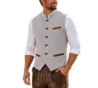 Trachtenweste Herren Oktoberfest Herren Outfit Stehkragen Trachten Weste | Klassisch Retro Stehkragen V-Ausschnitt Anzugweste mit Knopfleiste, Trachten Herrenweste Hochzeit Karneval Volksfest Party