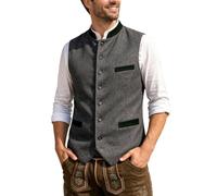 Trachtenweste Herren Oktoberfest Herren Outfit Stehkragen Trachten Weste | Klassisch Retro Stehkragen V-Ausschnitt Anzugweste mit Knopfleiste, Trachten Herrenweste Hochzeit Karneval Volksfest Party