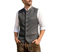 Trachtenweste Herren Oktoberfest Herren Outfit Stehkragen Trachten Weste | Klassisch Retro Stehkragen V-Ausschnitt Anzugweste mit Knopfleiste, Trachten Herrenweste Hochzeit Karneval Volksfest Party