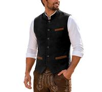 Trachtenweste Herren Oktoberfest Herren Outfit Stehkragen Trachten Weste | Klassisch Retro Stehkragen V-Ausschnitt Anzugweste mit Knopfleiste, Trachten Herrenweste Hochzeit Karneval Volksfest Party