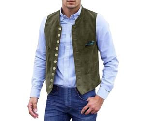 Trachtenweste Herren Oktoberfest Herren Outfit Stehkragen Trachten Weste | Klassisch Retro Stehkragen V-Ausschnitt Anzugweste mit Knopfleiste, Trachten Herrenweste Hochzeit Karneval Volksfest Party