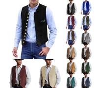 Trachtenweste Herren samt schwarz, Trachtenweste Herren Wildleder Weste V-Ausschnitt Elegant Trachten Trachtenjacke Trachten Gilet Cowboy Vintage Anzugweste | Blau Grün Schwarz, S-4XL