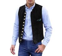 Trachtenweste Herren Schwarz Oktoberfest Outfit V-Ausschnitt Knopf Trachtengilet Bayrische Vintage Wildleder Anzugweste Elegant Trachten Herrenweste für Hochzeit Musik Anlass