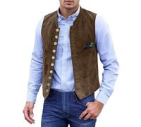 Trachtenwesten für Herren Ärmellose Stehkragen Trachtenjacke Trachtenweste Trachten Gilet Weste, Elegant Vintage Anzugweste,V-Ausschnitt Slim Fit Trachtengilet,Oktoberfest Herren Outfit,Kaffee,XL