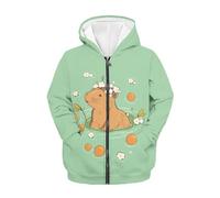 TradesForU Kinder Kapuzenpullover mit Reißverschluss für Jungen und Mädchen, Kapuzen-Sweatshirt mit Tasche, langärmelige Jacke, schwarz-weiß, Fußball, Teenager, Reißverschluss, Cute Capybara, L