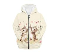 TradesForU Kinder Kapuzenpullover mit Reißverschluss für Jungen und Mädchen, Kapuzen-Sweatshirt mit Tasche, langärmelige Jacke, schwarz-weiß, Fußball, Teenager, Reißverschluss, Katzen-Schmetterling, S