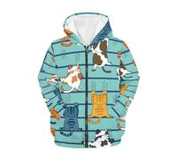 TradesForU Mädchen Hoodies Plus Full Zip Up Hoodie Sweatshirt Herbst Winter Dünne Jacke für Mädchen Pilz Teenager Reißverschluss Hoodies, Katzenmotiv, S