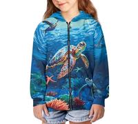 TradesForU Modischer Kapuzenpullover für Mädchen, Sweatshirts, Herbstjacke mit Reißverschluss, Jacke mit Taschen, 0horse Sonnenblume, Teenager-Reißverschluss, 0sea Turrtle 1, S