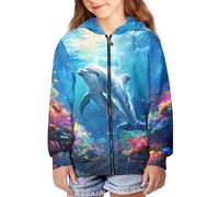 TradesForU Modischer Kapuzenpullover für Mädchen, Sweatshirts, Herbstjacke mit Reißverschluss, Jacke mit Taschen, 0horse Sonnenblume, Teenager-Reißverschluss, 0dolphin, S