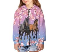 TradesForU Modischer Kapuzenpullover für Mädchen, Sweatshirts, Herbstjacke mit Reißverschluss, Jacke mit Taschen, 0horse Sonnenblume, Teenager-Reißverschluss, 0cherry Blossom Horse 1, S