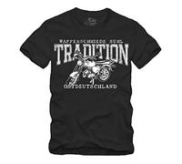 Tradition S50 S51 - T-Shirt Simson Waffenschmiede Suhl Schwalbe Star Duo Habicht IFA DDR (L, Schwarz)