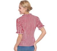 Traditional Blouse Rot Blau Checked Fitted Costume with Stand-Up Collar and Buttons Dirndlblusen Damen V Ausschnitt mit Dirndl Bluse Flügelärmel Trachtenbluse Lang Dirndlstern Blusen Trachtenmieder