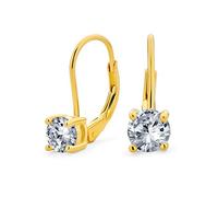 Traditionelle Braut Ohrhänger mit rundem Brillantschliff 1CT AAA CZ Solitär für Damen und Teenager, vergoldet mit Gelbgold, .925 Sterling Silber Leverback