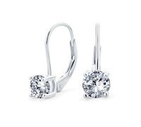 Traditionelle Braut Rund Brillant Schliff 1CT AAA CZ Solitär Ohrhänger für Frauen Teenager .925 Sterling Silber Klappverschluss.