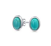 Traditionelle klassische Edelstein stabilisierte blaue Türkis Bernstein Fassung Kuppelknopf ovale Ohrstecker für Frauen .925 Sterlingsilber