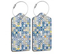 Traditionelle mexikanische Fliesen, Gepäckanhänger für Koffer, PU-Leder, Reisekoffer, ID, Gepäckanhänger für Damen und Herren, 2 Stück