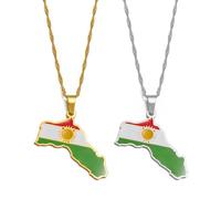 Traditioneller Flaggen-Anhänger - Kurdistan-Anhänger-Halsketten, Charm-Schmuck, Kurdische Freundschafts-Halskette Für Damen Und Herren, Schmuck, Urlaub, Party, Geschenk, Weiß, 60 Cm Oder 23,6 Zoll