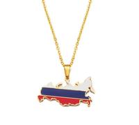 Traditioneller Flaggen-Anhänger, Russland-Karte, Flaggen-Anhänger, Halsketten, Die Russische Föderation, Charm-Schmuck, Gelb/Weiße Kettenhalsketten, Hip-Hop-Schmuck Für Frauen, Männer, Mädchen