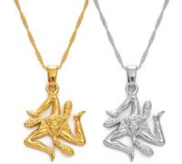 Traditioneller Flaggen-Anhänger - Sizilien, Italien, Städte, Flaggen-Anhänger-Halsketten, Gelb/Weiß, Italienische Sicilia-Schmuck-Halskette, Unisex, Hip-Hop-Modestil, Party, Weiß, 45 Cm Oder 17