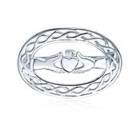 Traditioneller Irischer Keltischer Liebesknoten Oval Hände Herz & Krone Claddagh Schal Brosche Pin Für Frauen .925 Sterling Silber