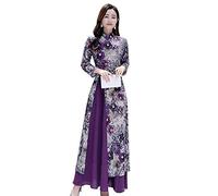 Traditionelles Vietnam-Damenkleid im Retro-Stil, elegant im chinesischen Stil, Cheongsam-Blumenmotiv, Festival, Hochzeit, Abendkleid, Qipao, violett, Small