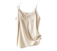 träger-tops für damen - Big Lace Silk Sling V-Ausschnitt Lace Silk Camisole Damen Base Top Seidentop Damen Camis Satin Sling Weißes Top Grünes Spitzentop,Apricot,L